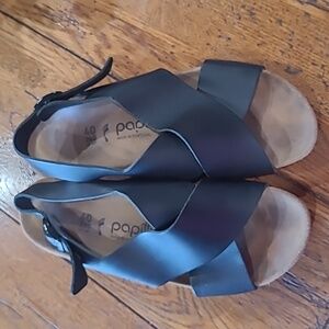 Real black leather sandals Birkenstock- Papillio